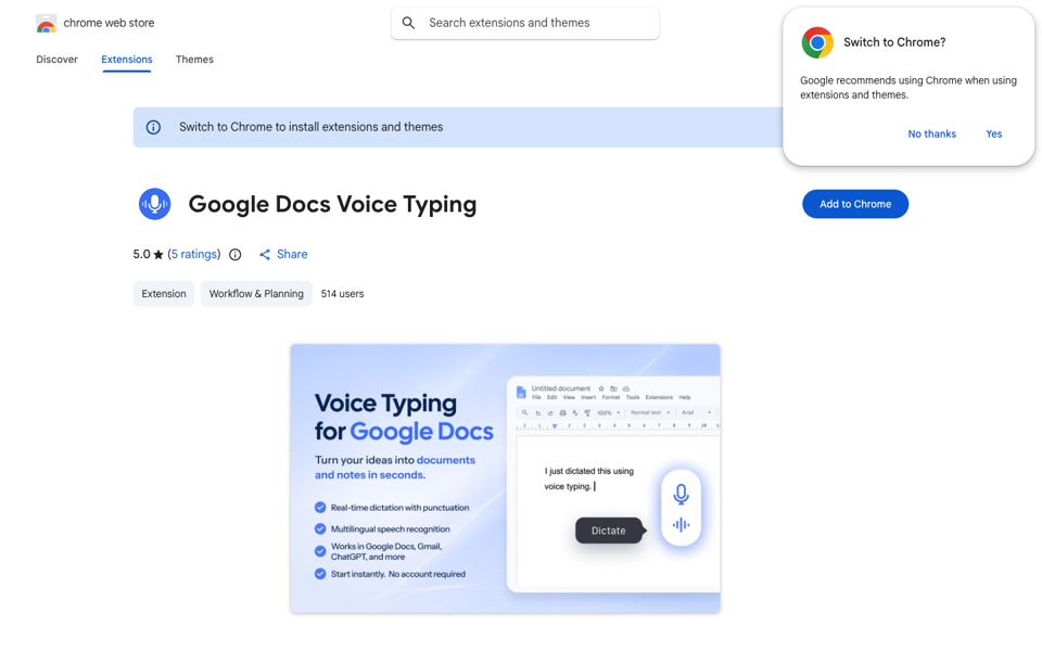 Google Docs Voice Typing