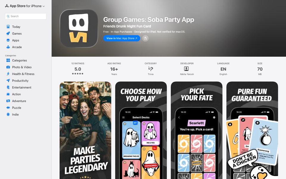 Group Games: Soba Party App