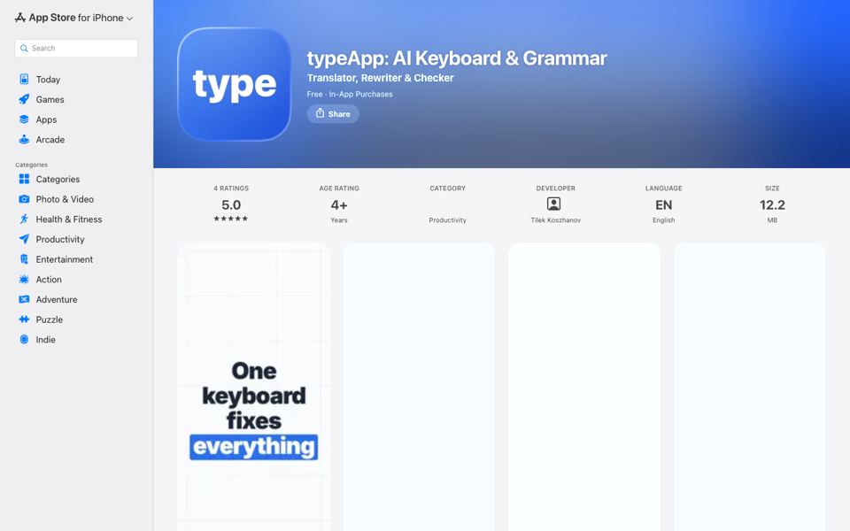 typeApp: AI Keyboard & Grammar
